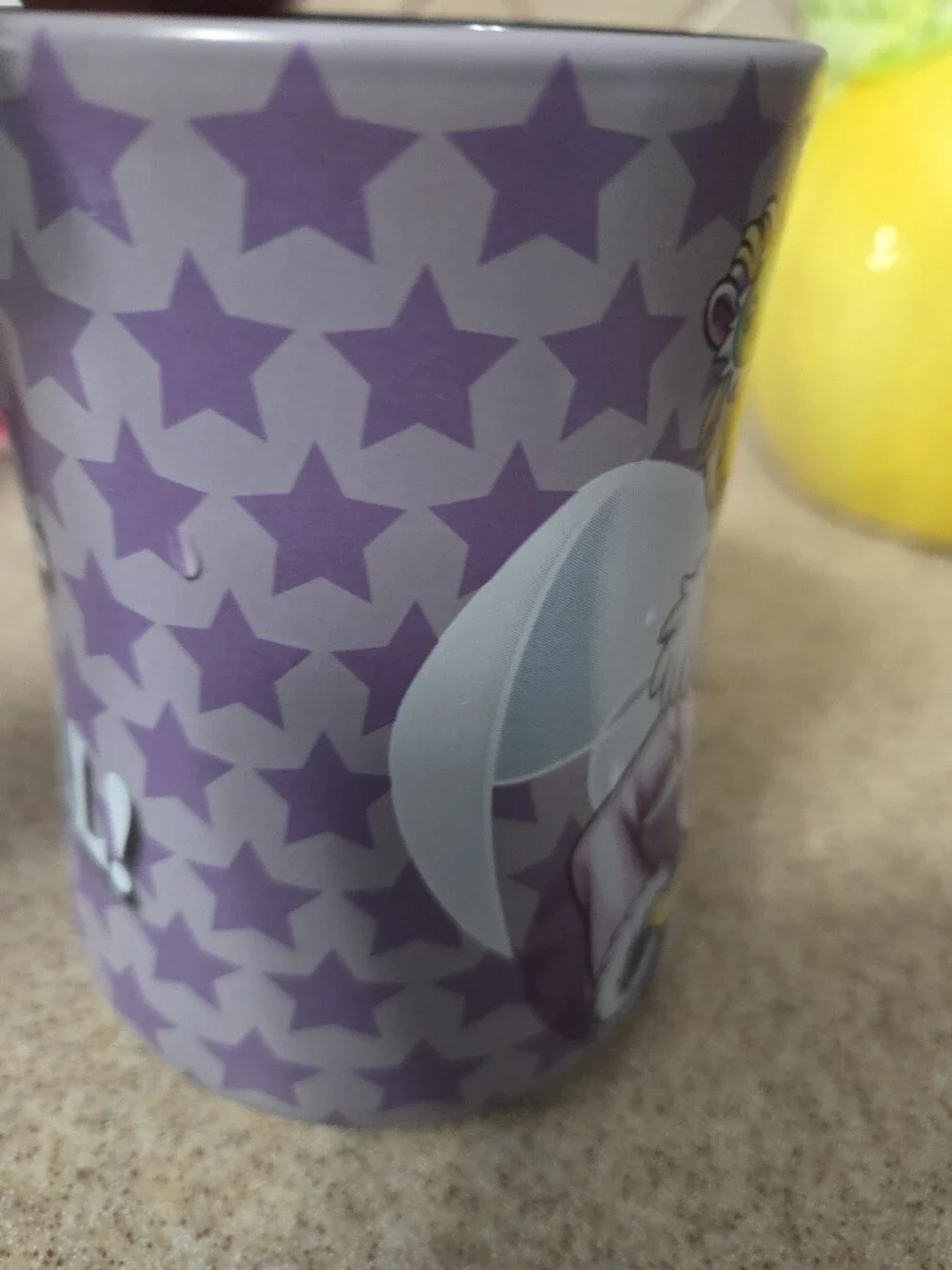 Disney Tinker Bell Mug Purple Stars Black Handle Used